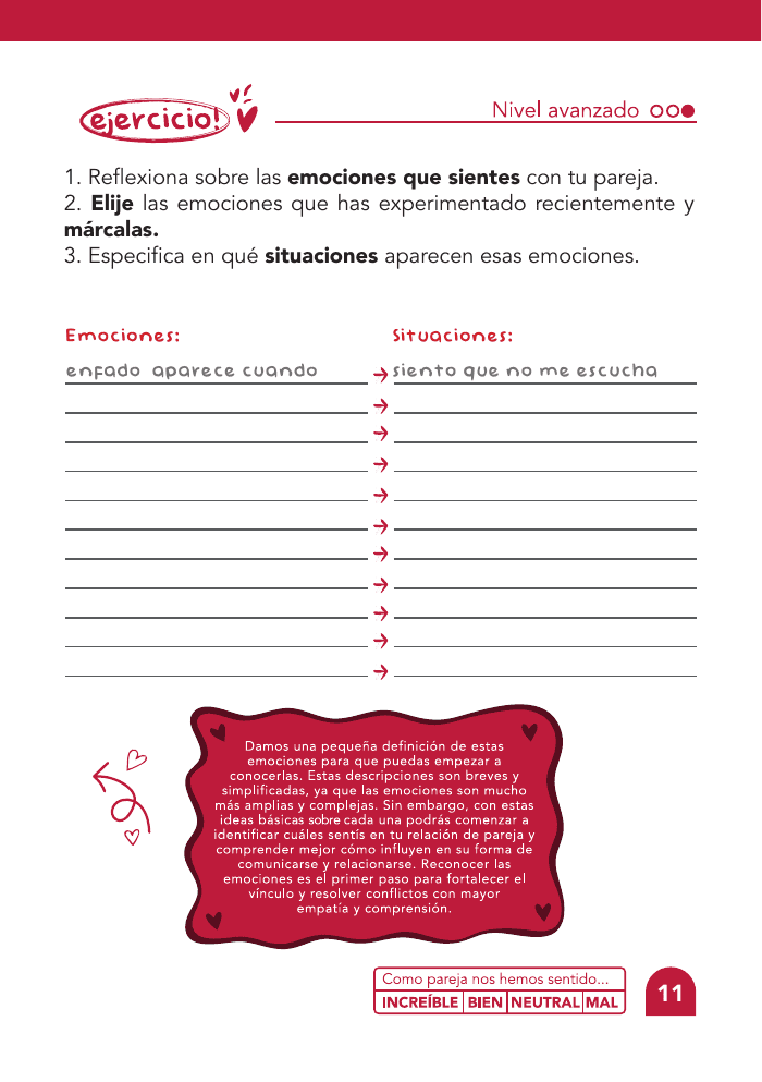 Página del Journal: ejercicio de emociones en pareja